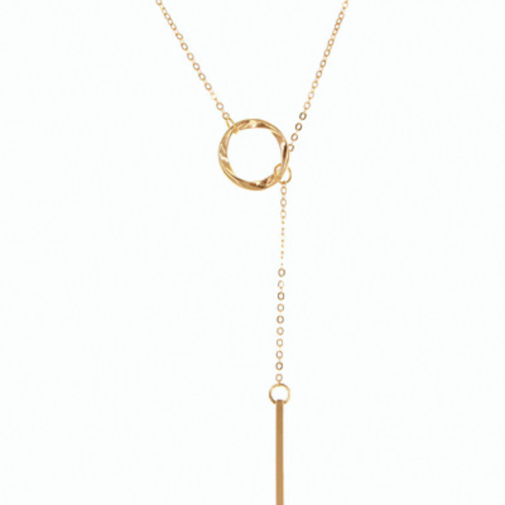 Trendy Long Gold Tone Drop Bar Pendant Necklace